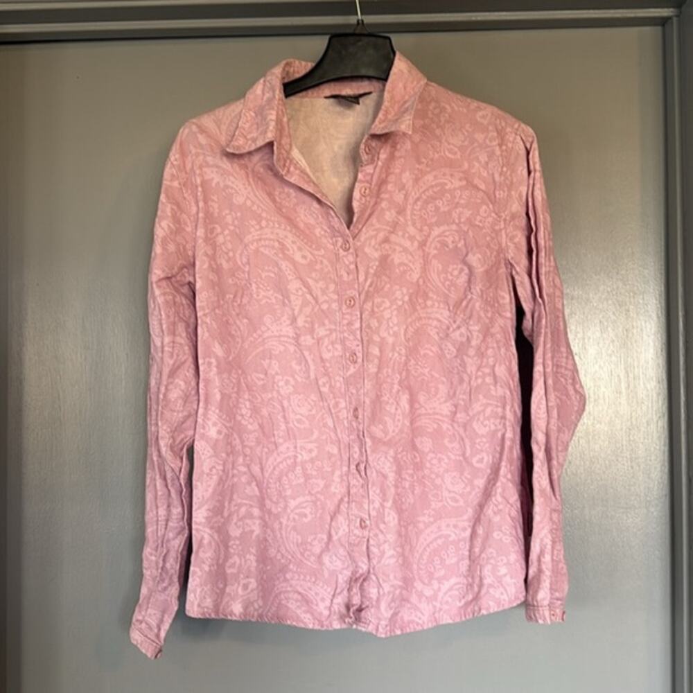 Woolrich Pink Corduroy Floral Embossed Women's Button Top Long Sleeve sz L